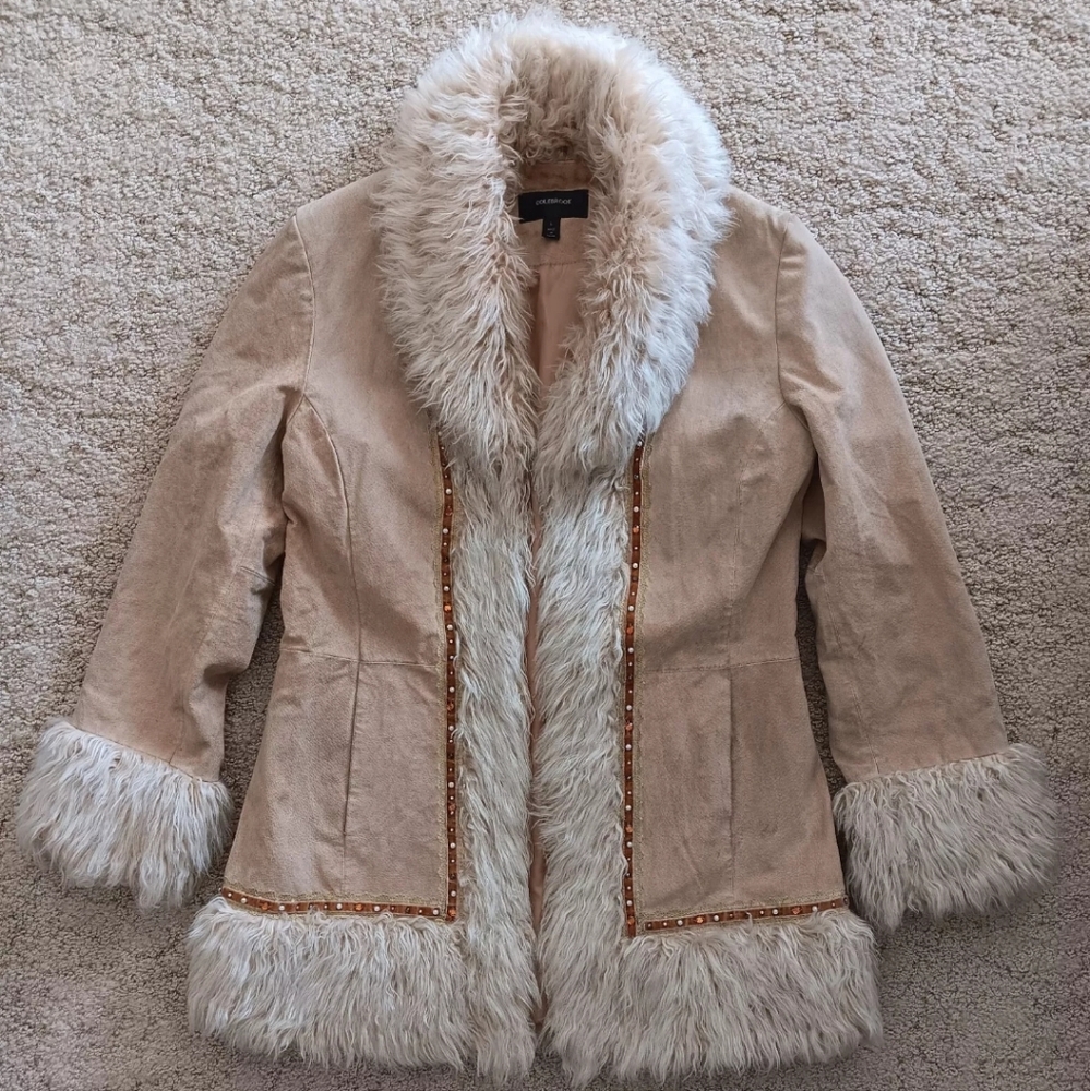 Vintage Boho Unique Embellished Leather Penny Lane Coat M-L